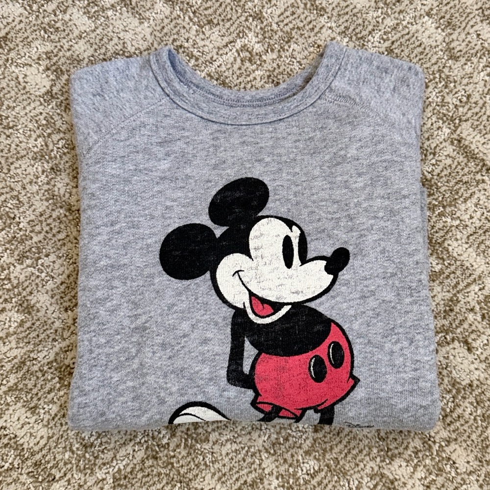Junk Food Clothing x Disney Kids’ Mickey Raglan Fleece Heather Grey Sweatshirt—S - Picture 10 of 11